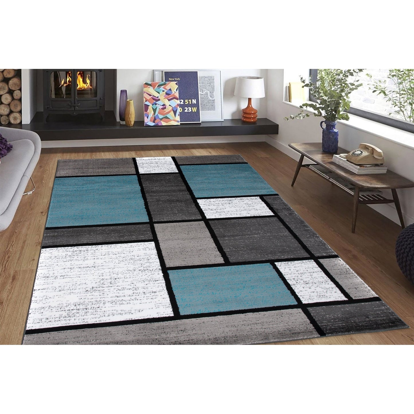 Tapis contemporain moderne à blocs de couleurs en boîte de la World Rug Gallery