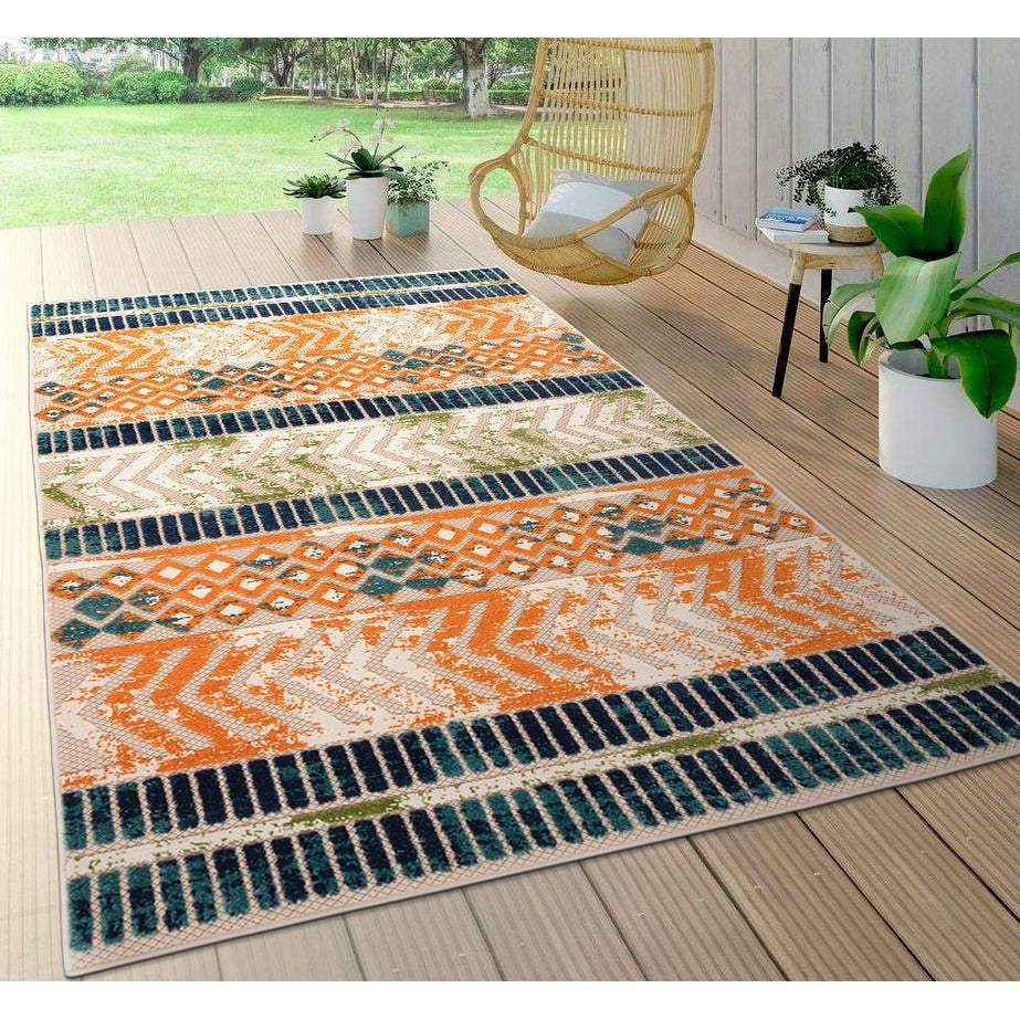 Tapis d'intérieur/extérieur géométrique vieilli World Rug Gallery