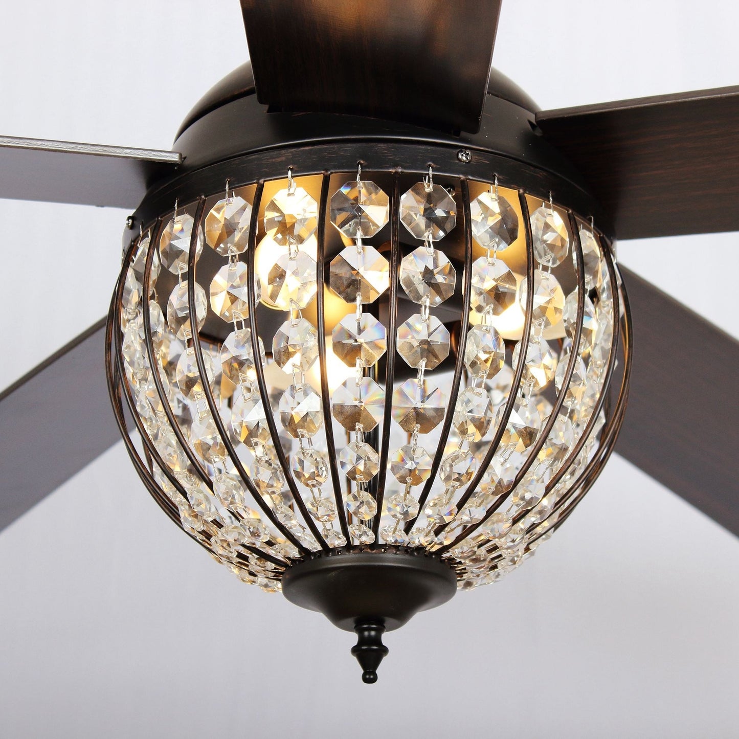 Ventilateur de plafond industriel en bois noir à 5 pales en cristal avec télécommande