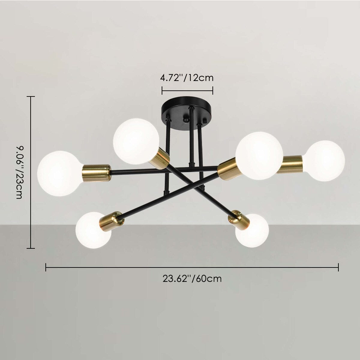 Plafonnier semi-encastré moderne en métal Sputnik de 60 cm (23,62 po)