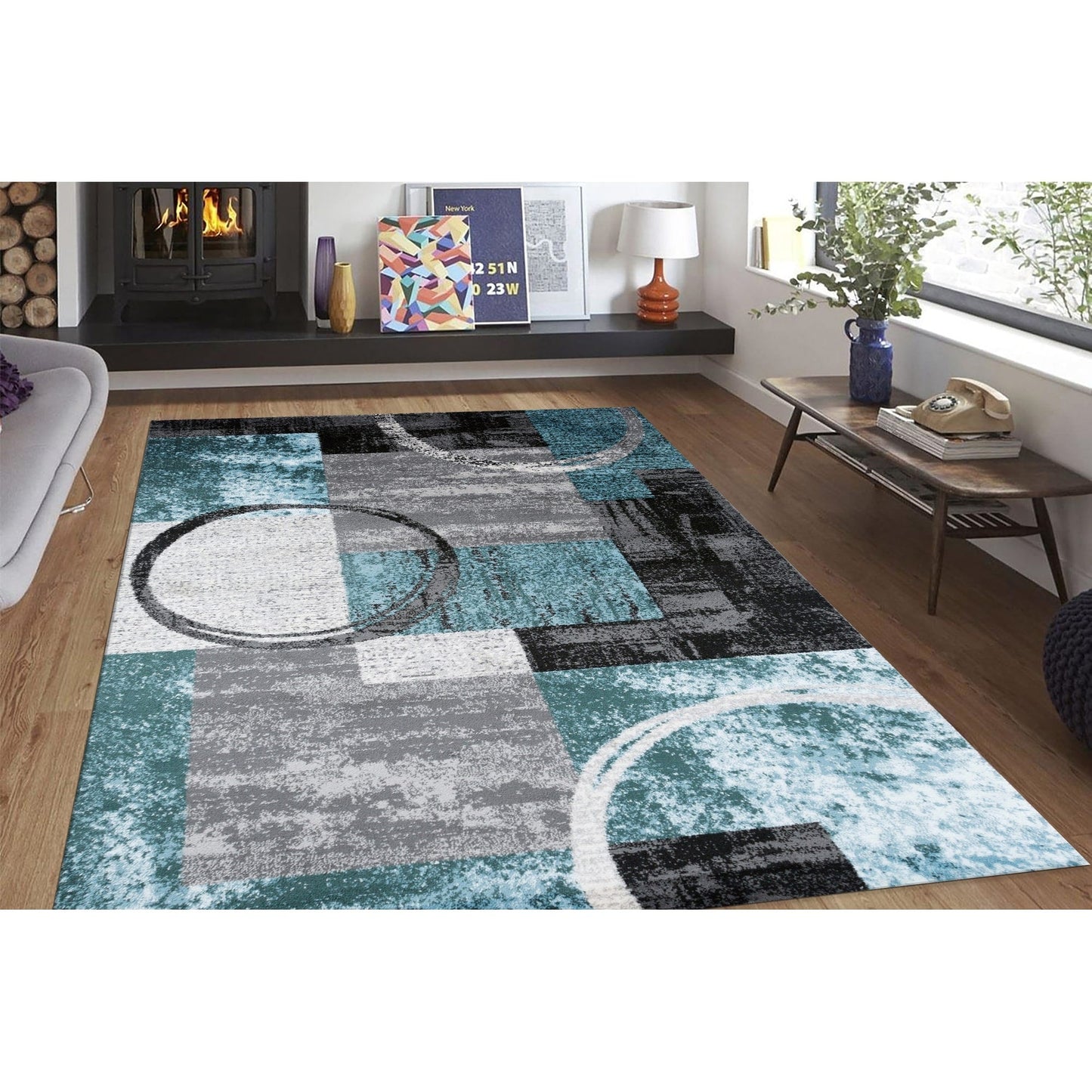 Tapis circulaire abstrait en polypropylène fabriqué à la machine, de la World Rug Gallery