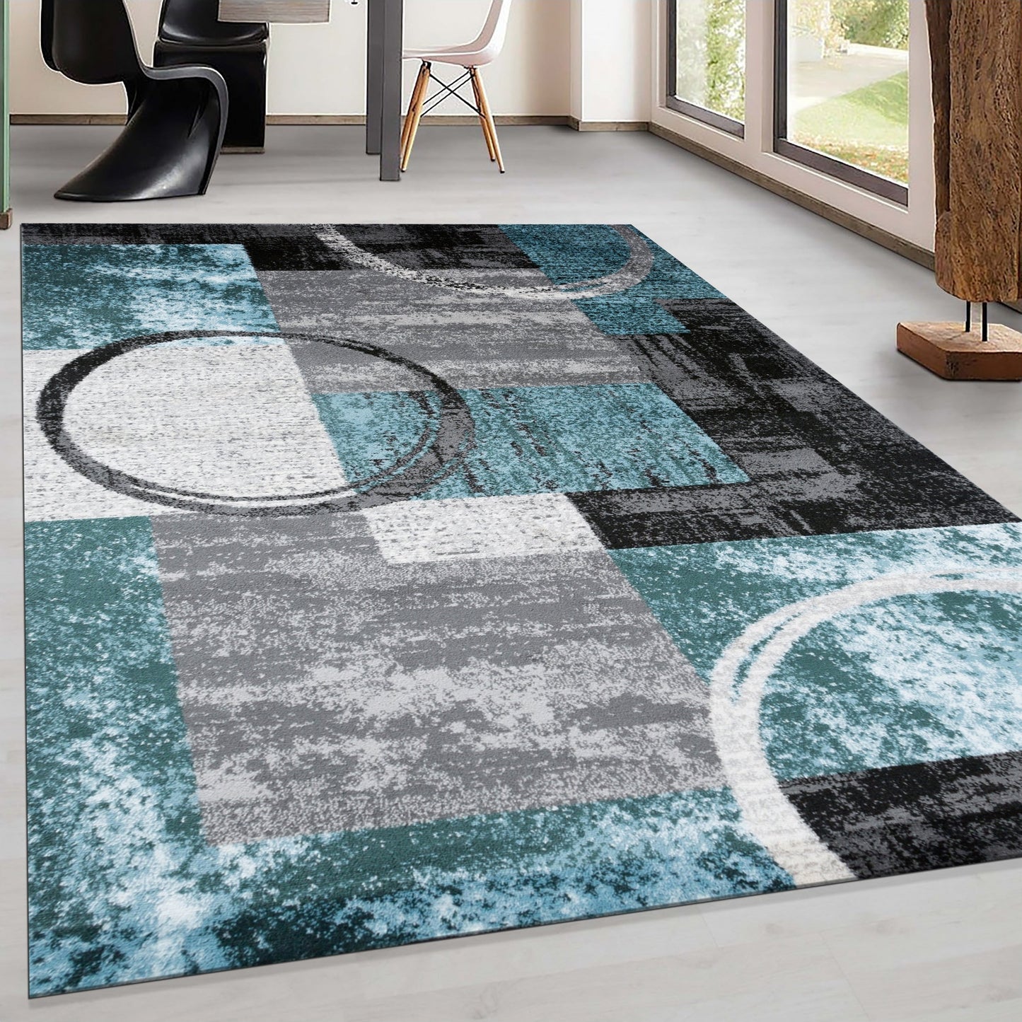 Tapis circulaire abstrait en polypropylène fabriqué à la machine, de la World Rug Gallery