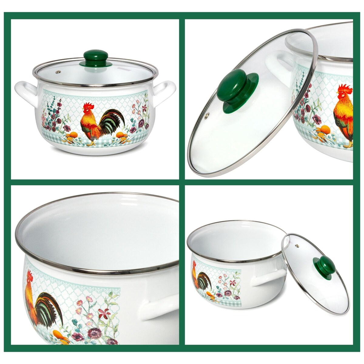 Cocotte profonde émaillée Golden Rooster Belly de STP Goods avec couvercle en verre