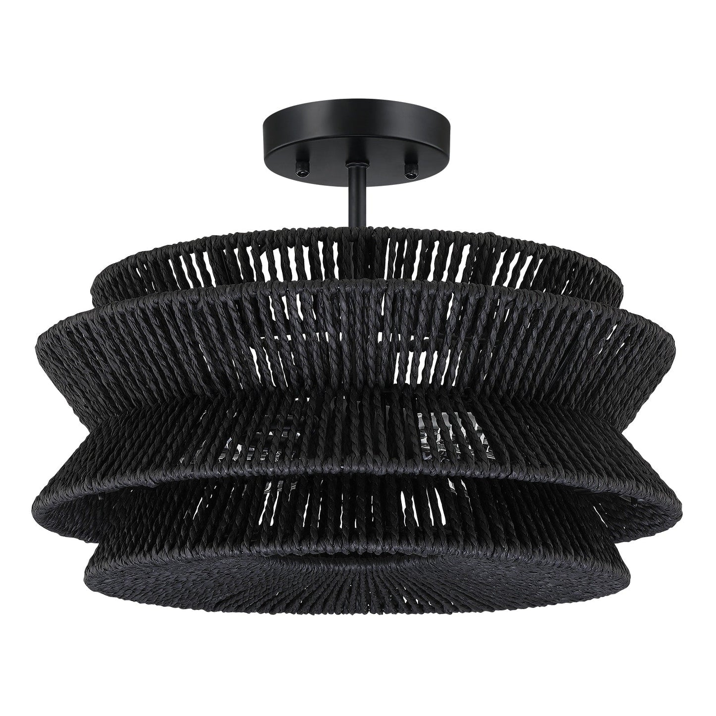 Plafonnier semi-encastré Silvia à 2 lumières en corde tressée de style bohème - 40,6 cm de largeur