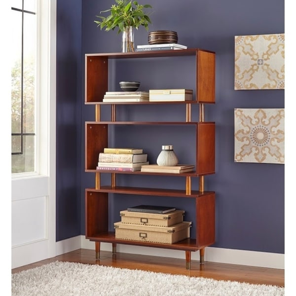 Bibliothèque à 3 niveaux Margo de Simple Living, style milieu de siècle moderne - 59,5 x 36 x 11,8 po