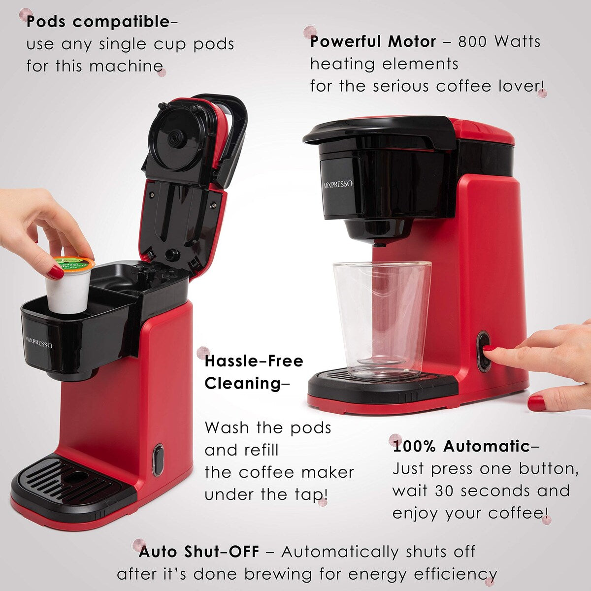 Cafetière à une tasse, machine à café individuelle, compatible avec KCup, fonction One Touch, grise
