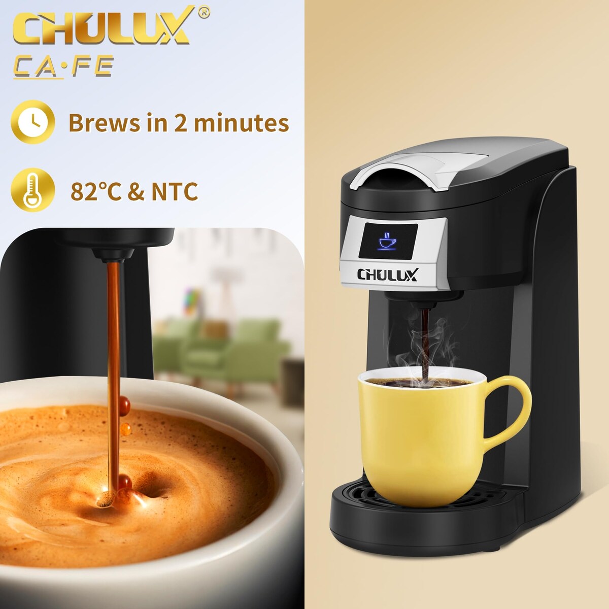 Cafetière à portion individuelle, infuseur à café une tasse pour K-cup et café moulu, tailles d'infusion de 5 à 12 oz en minutes, fonction d'arrêt automatique
