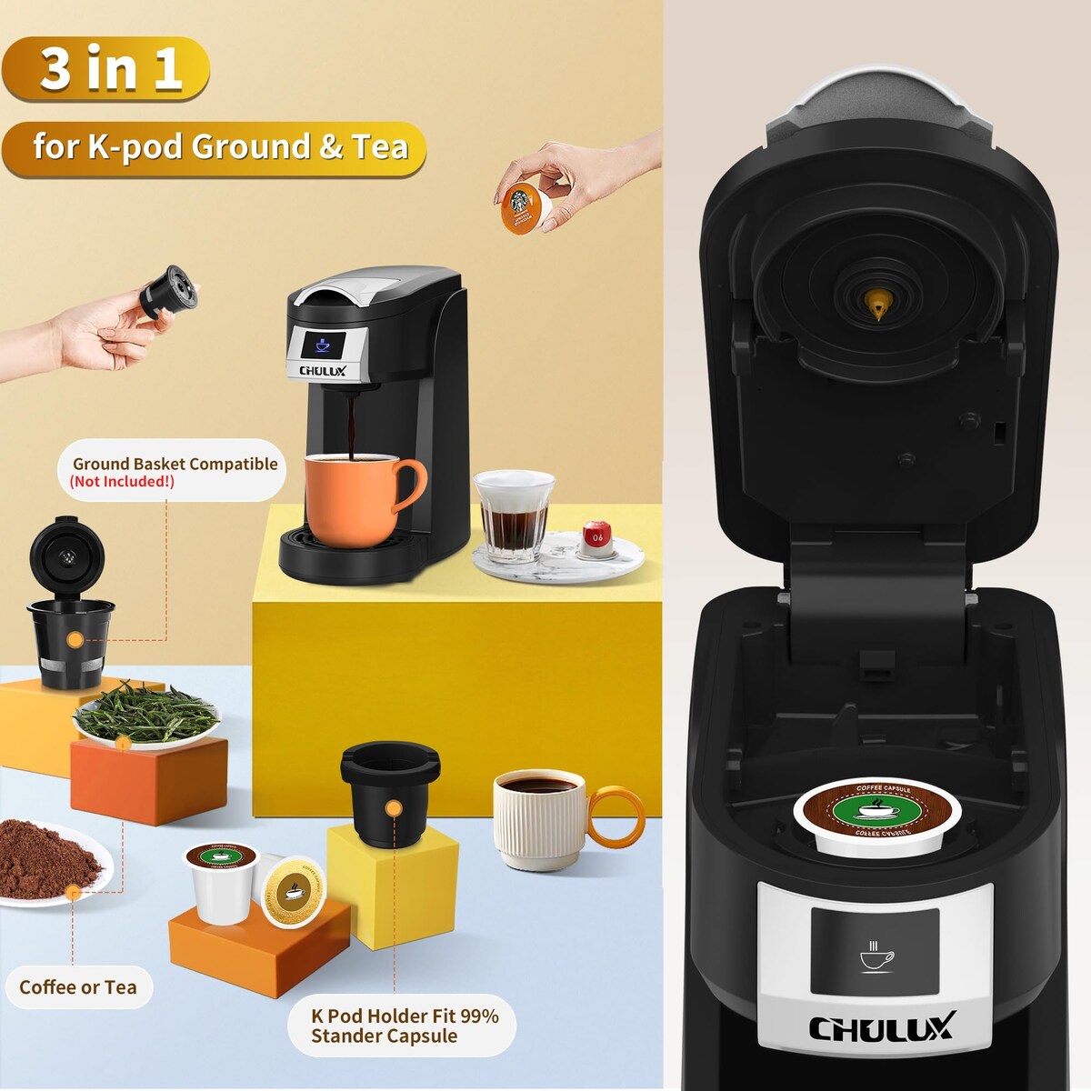 Cafetière à portion individuelle, infuseur à café une tasse pour K-cup et café moulu, tailles d'infusion de 5 à 12 oz en minutes, fonction d'arrêt automatique