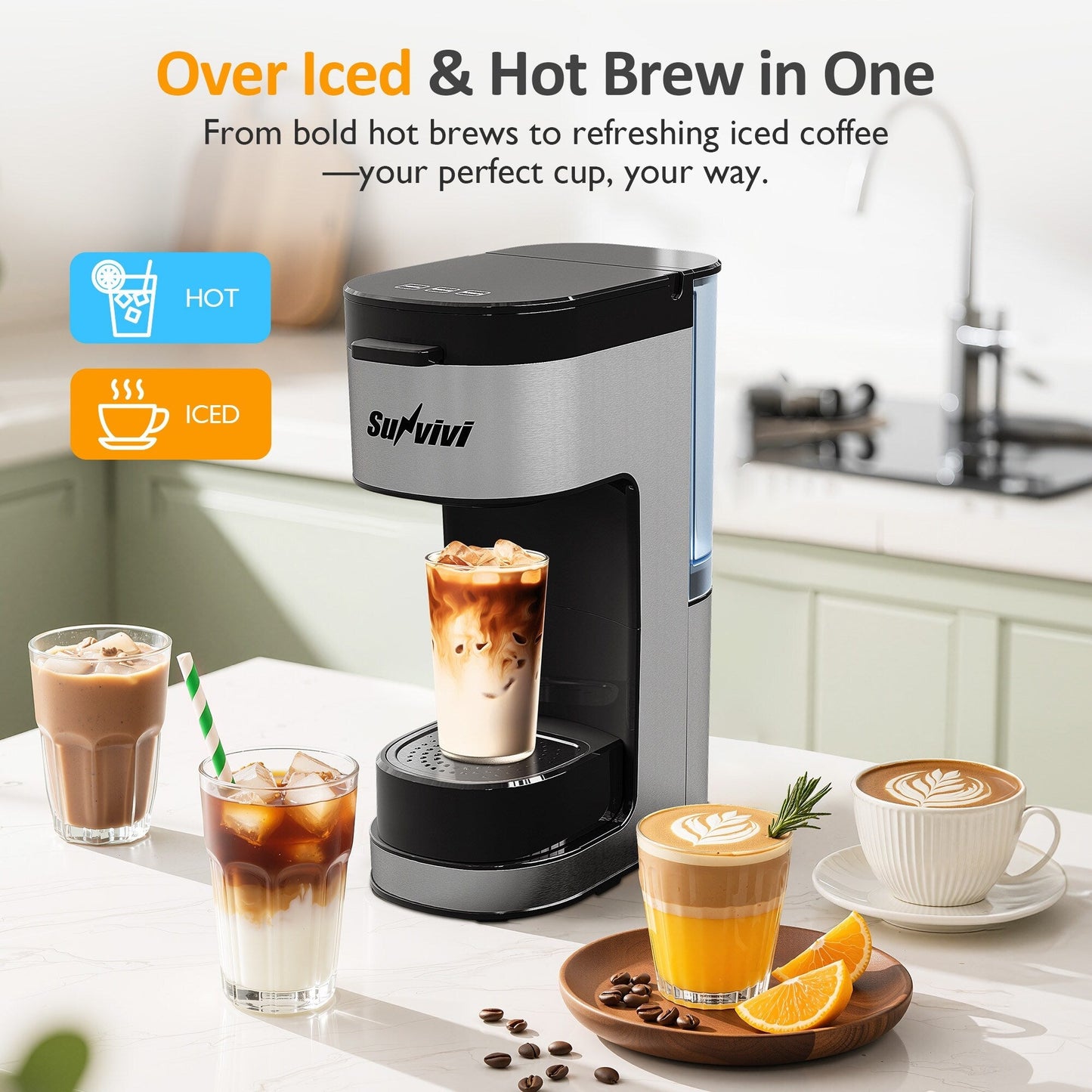 Cafetière glacée à portion individuelle avec 3 options de préparation, noire