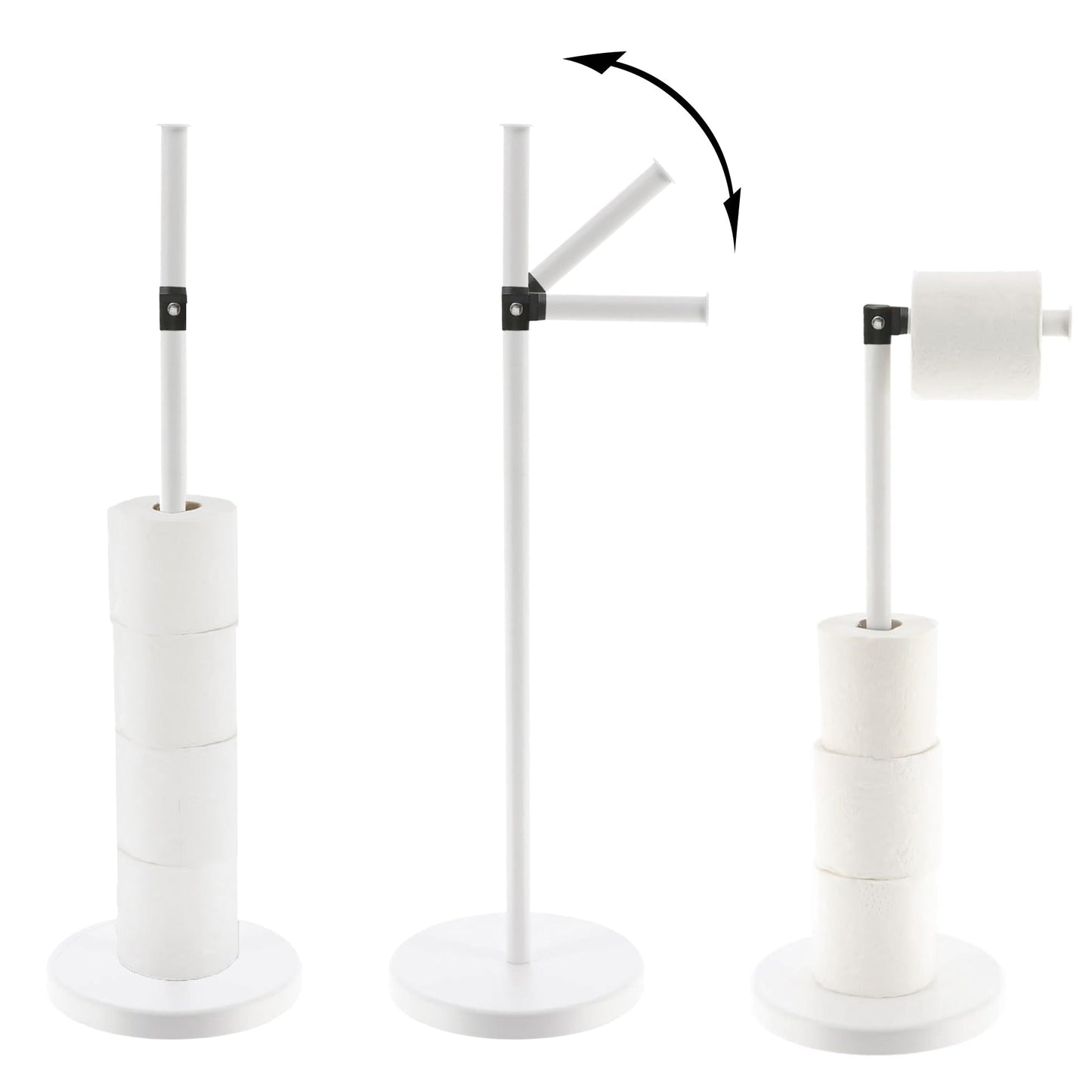 Porte-papier hygiénique élégant avec bras pliant et réserve, support compact en métal autoportant - Diamètre 8 pouces X 22 H