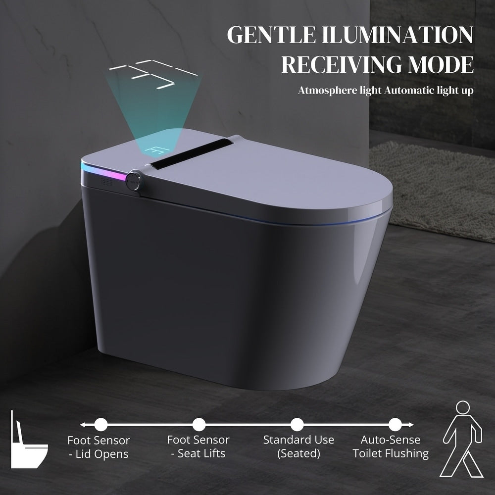 Toilettes intelligentes, bidet monobloc pour salle de bain, toilettes allongées modernes avec eau chaude, double chasse d'eau automatique, fonctionnement par capteur de pied