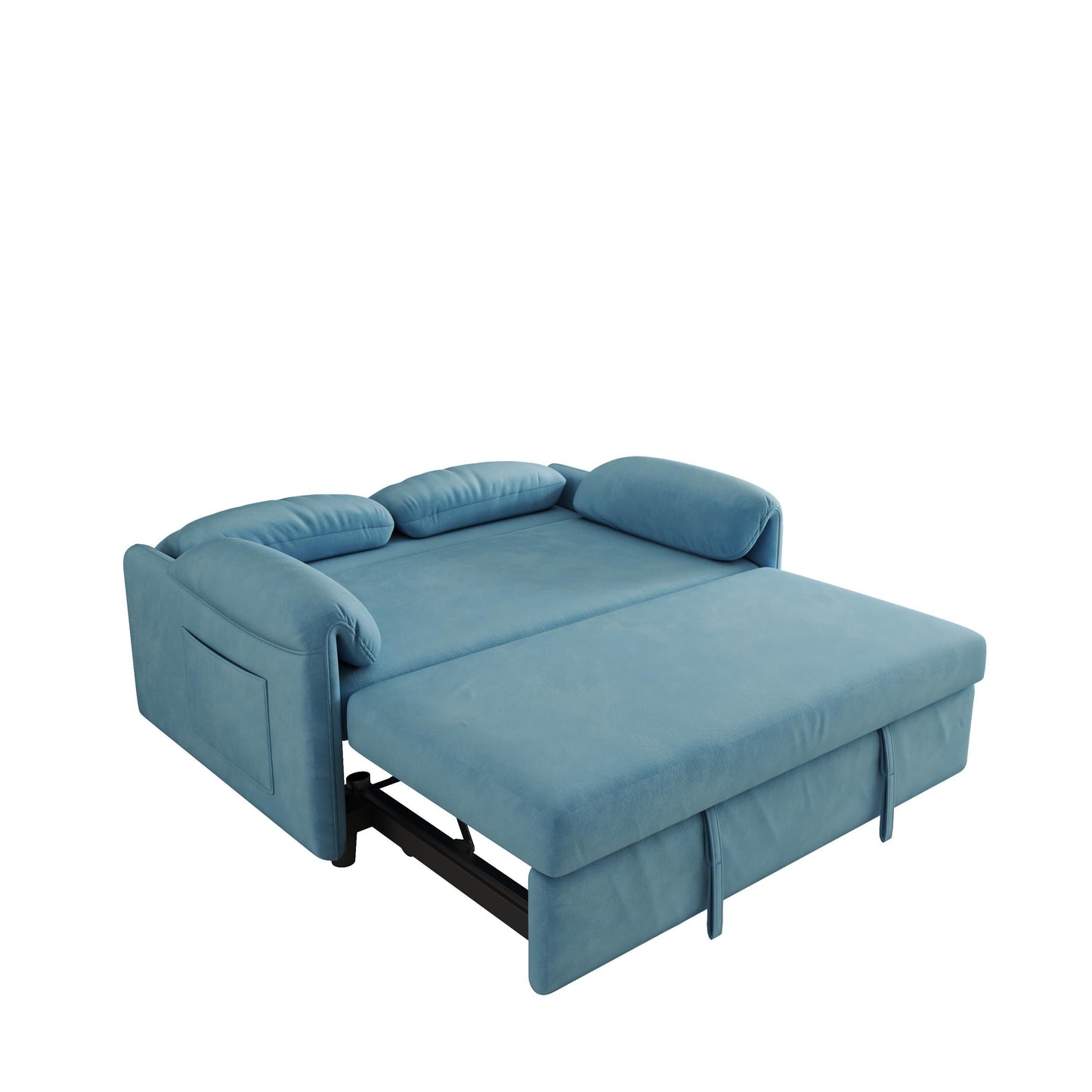 Sofa Showcase: 54 Velvet Blue Sofa Bed - A Dual-Purpose Living Room Gem with a Retractable Bed Option