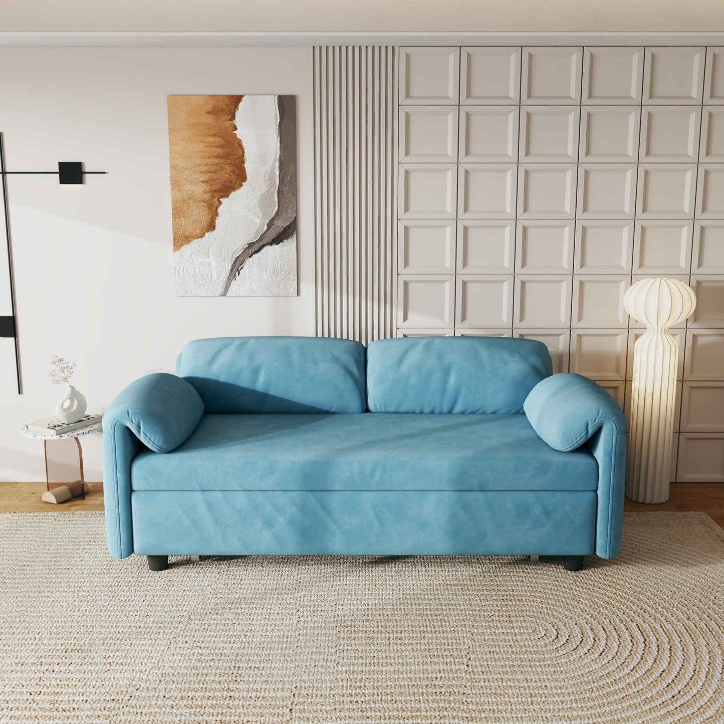 Sofa Showcase: 54 Velvet Blue Sofa Bed - A Dual-Purpose Living Room Gem with a Retractable Bed Option