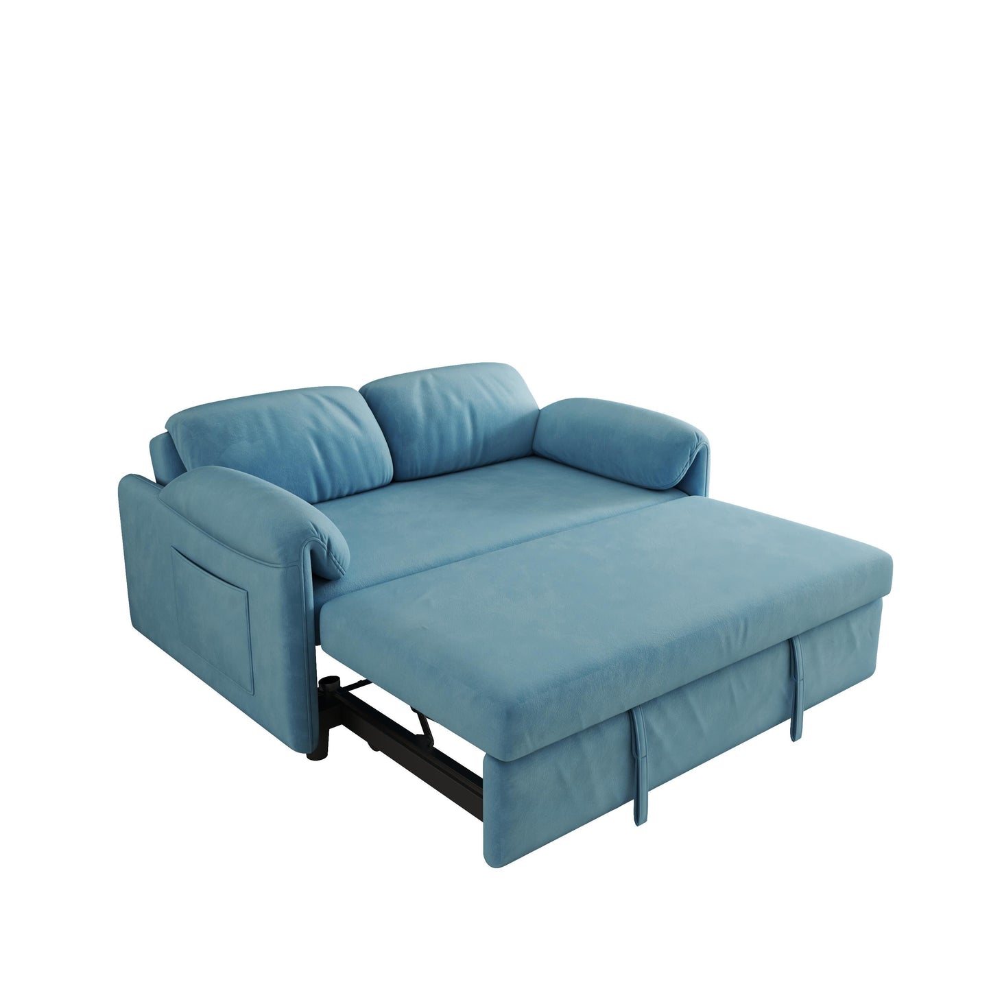 Sofa Showcase: 54 Velvet Blue Sofa Bed - A Dual-Purpose Living Room Gem with a Retractable Bed Option