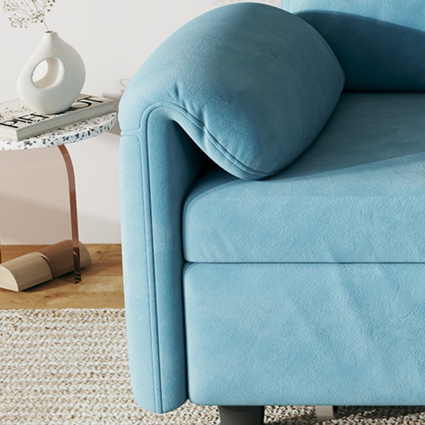Sofa Showcase: 54 Velvet Blue Sofa Bed - A Dual-Purpose Living Room Gem with a Retractable Bed Option