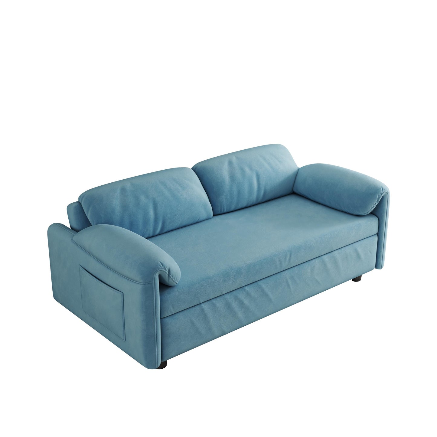 Sofa Showcase: 54 Velvet Blue Sofa Bed - A Dual-Purpose Living Room Gem with a Retractable Bed Option