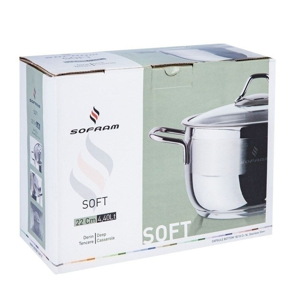 Marmite profonde Sofram en acier inoxydable 18/10 avec couvercle en verre