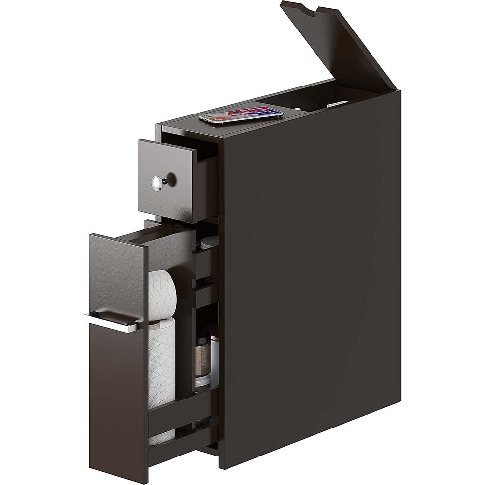 Meuble de rangement de salle de bain Spirich Home Slim, porte-papier toilette autoportant, meuble de salle de bain avec tiroir coulissant