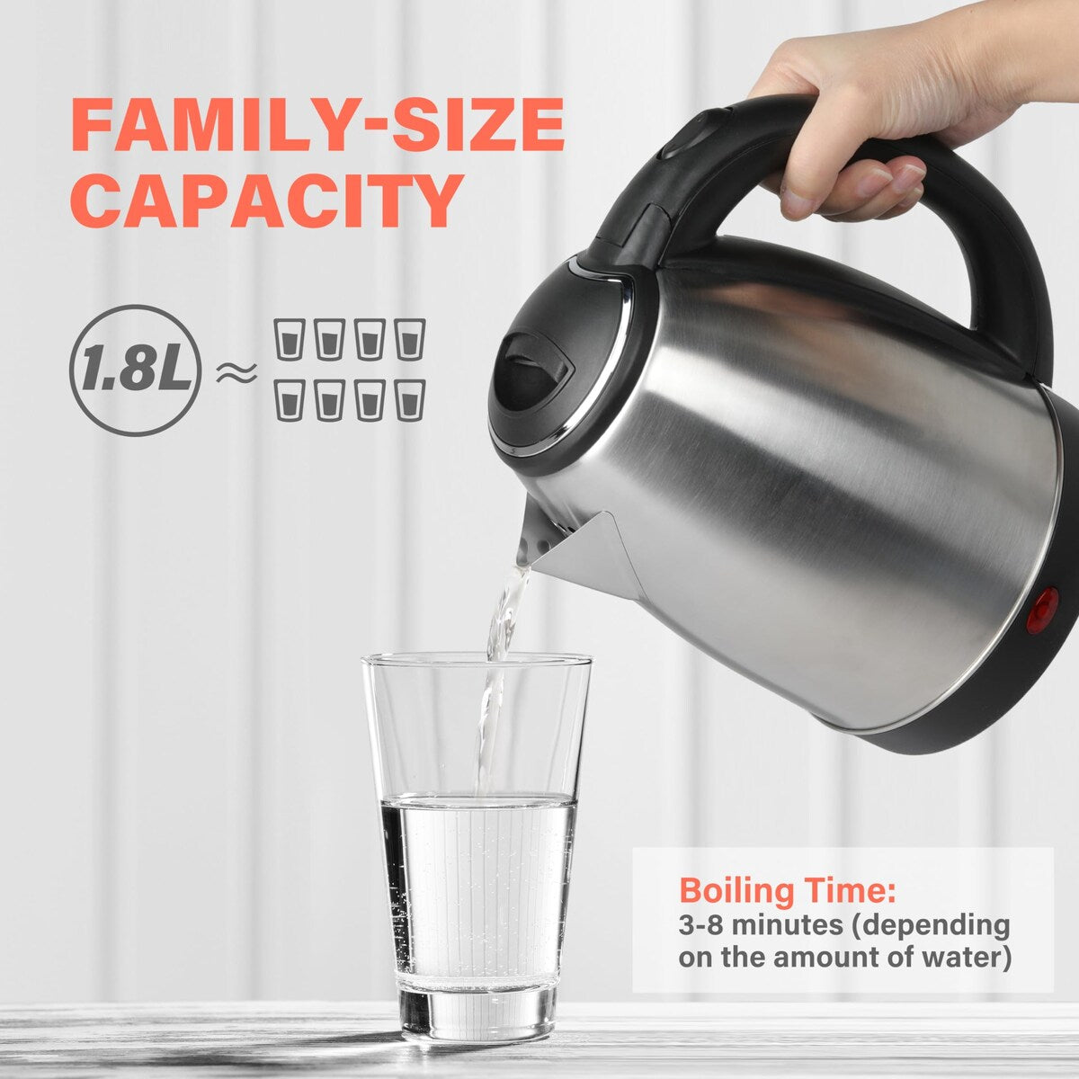 Bouilloire électrique en acier inoxydable, 1,7 L, arrêt automatique, 1 000 W, argent (noir)