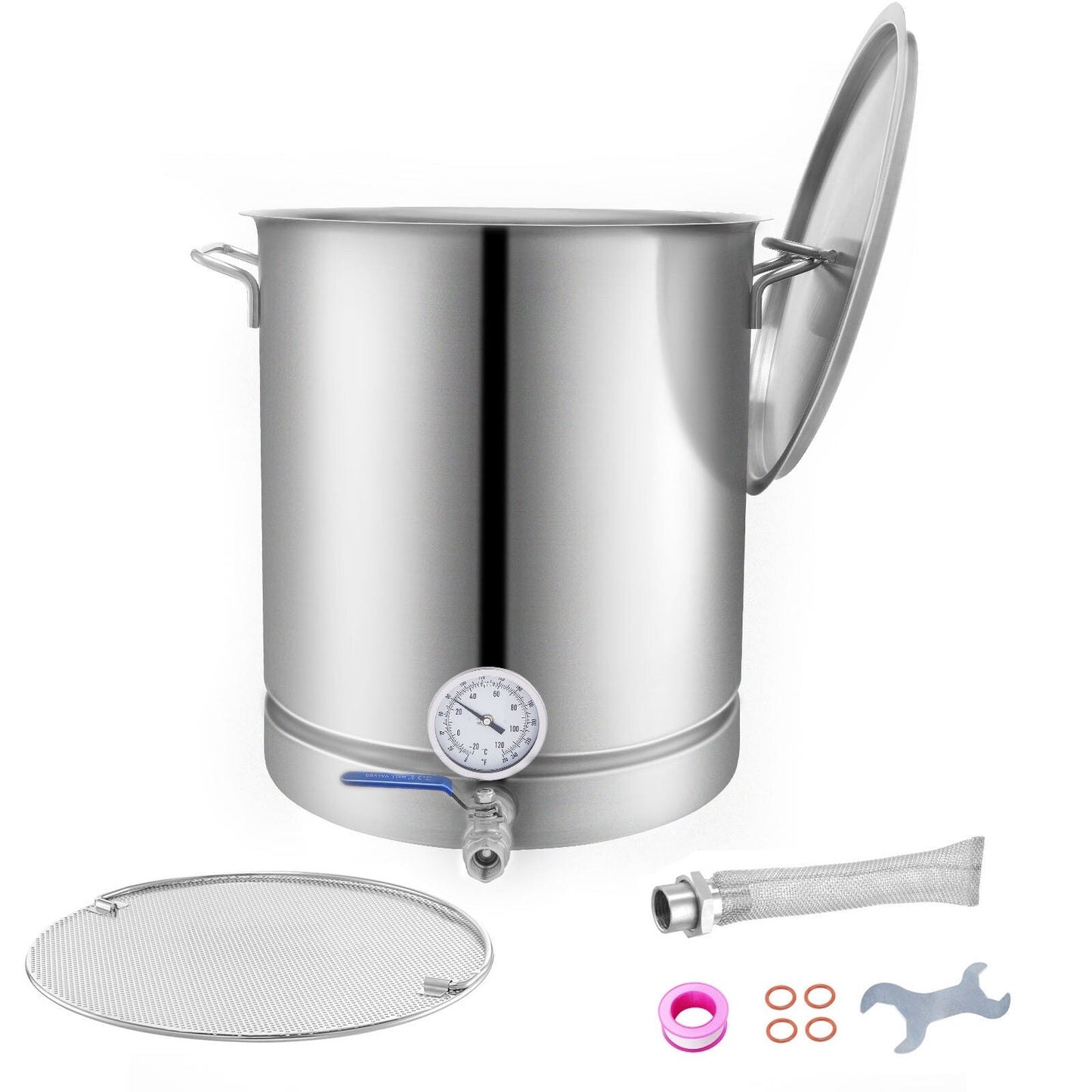 Bouilloire en acier inoxydable, pot de brassage, fond triple épaisseur pour la bière, bouilloire de brassage, fournitures de brassage maison avec couvercle et poignée