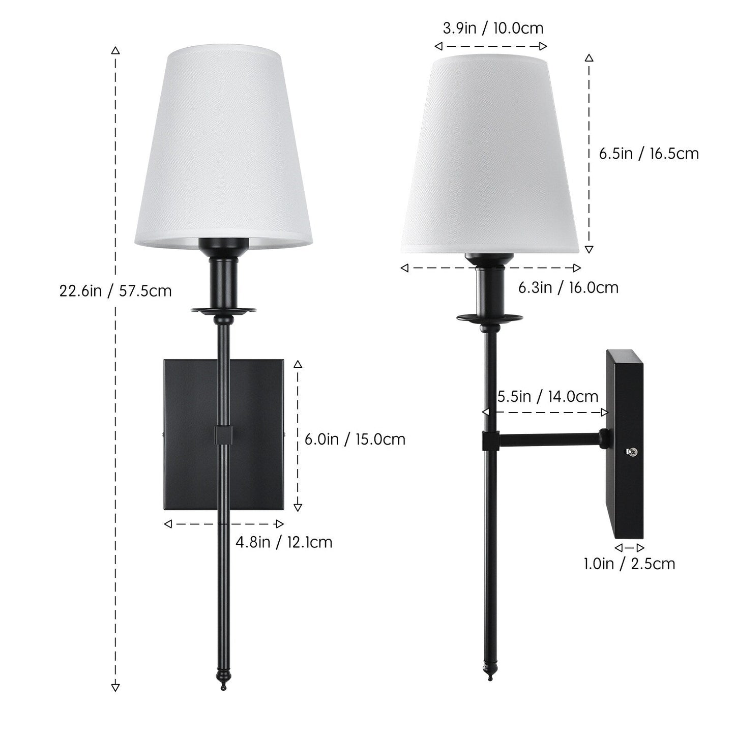 Starsky 1 - Ensemble d'appliques murales industrielles légères avec abat-jour conique en tissu (lot de 2)