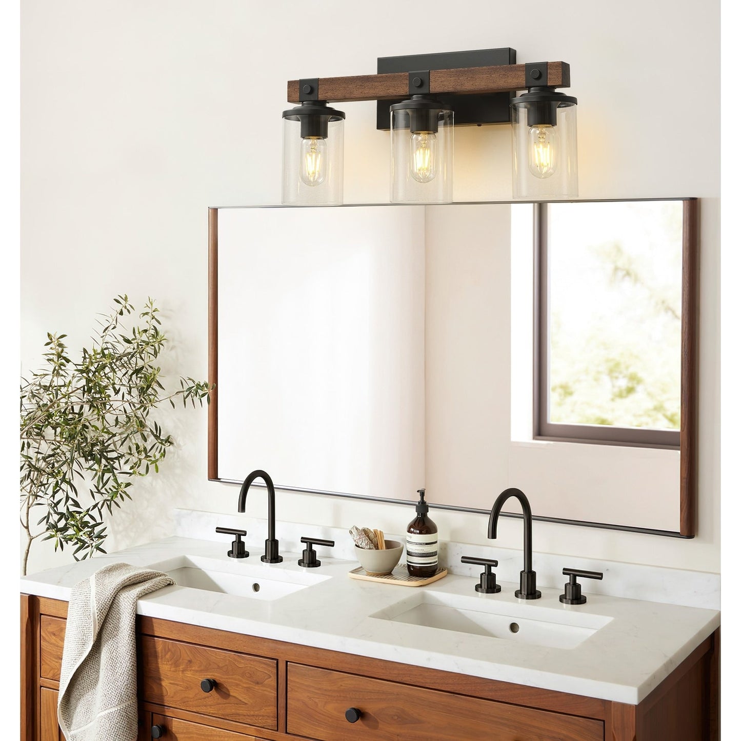 Applique murale de salle de bain Starsky 2/3/4 lumières, style ferme moderne, à intensité variable, en verre avec abat-jour cylindrique transparent