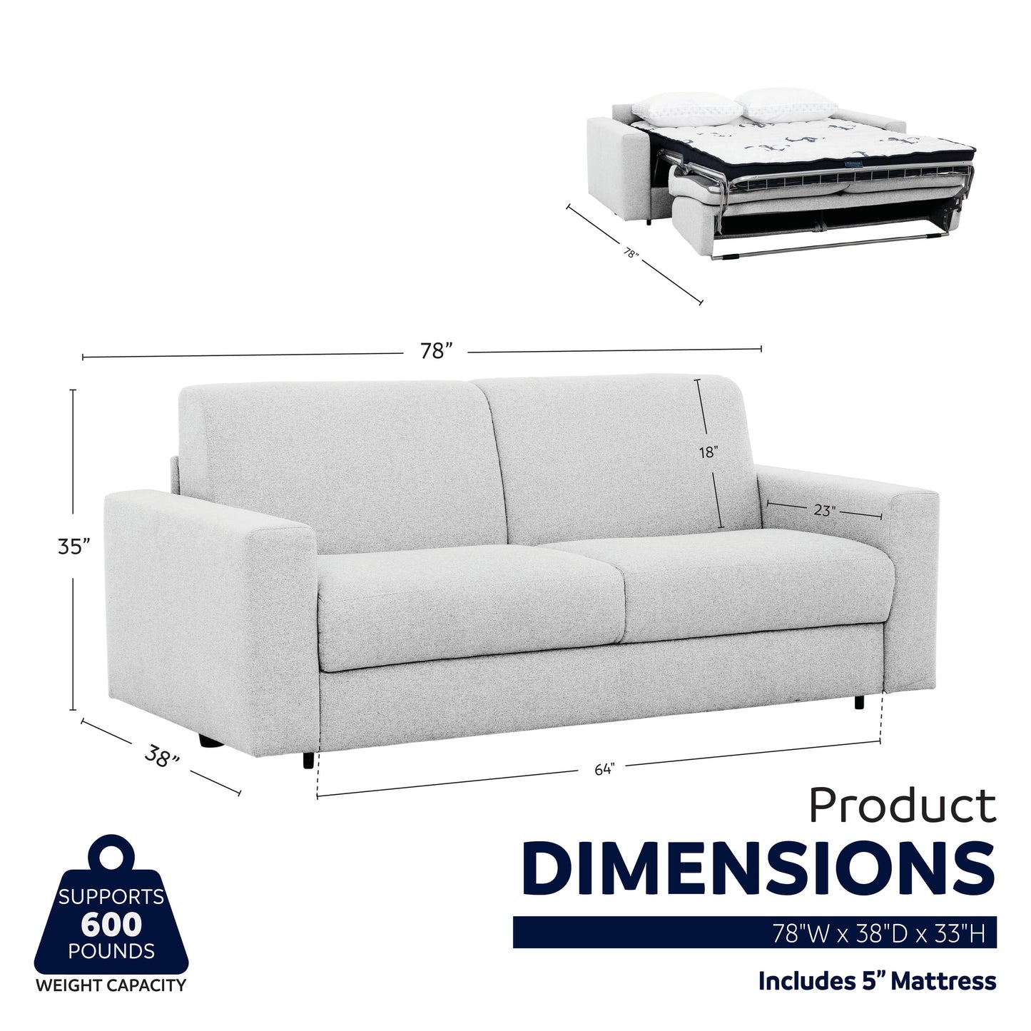 Canapé-lit double Stearns & Foster® Giotto de 78 po avec matelas en mousse à mémoire de forme