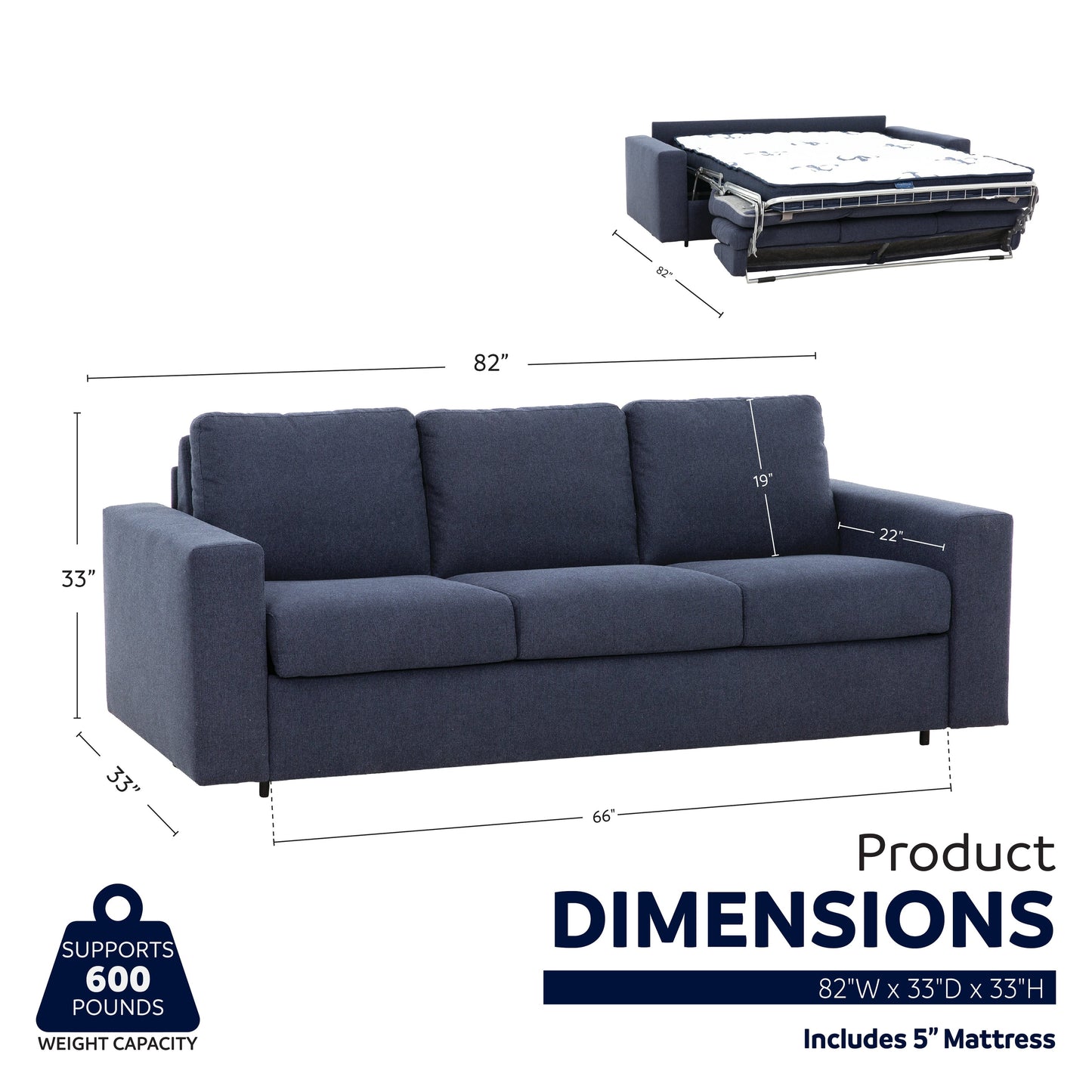 Canapé-lit queen Stearns & Foster® Paolo de 82 po avec matelas en mousse à mémoire de forme de 5 po