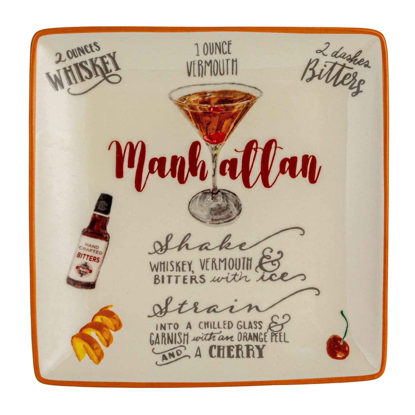Ensemble d'assiettes en grès avec motif de recettes de cocktails - 6,0 L x 6,0 l x 0,5 H