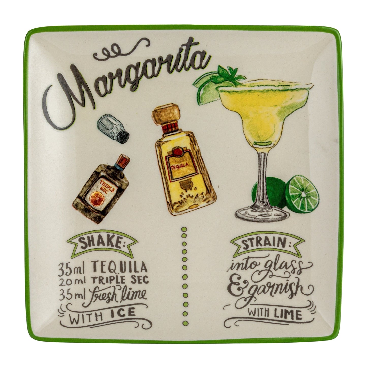 Ensemble d'assiettes en grès avec motif de recettes de cocktails - 6,0 L x 6,0 l x 0,5 H