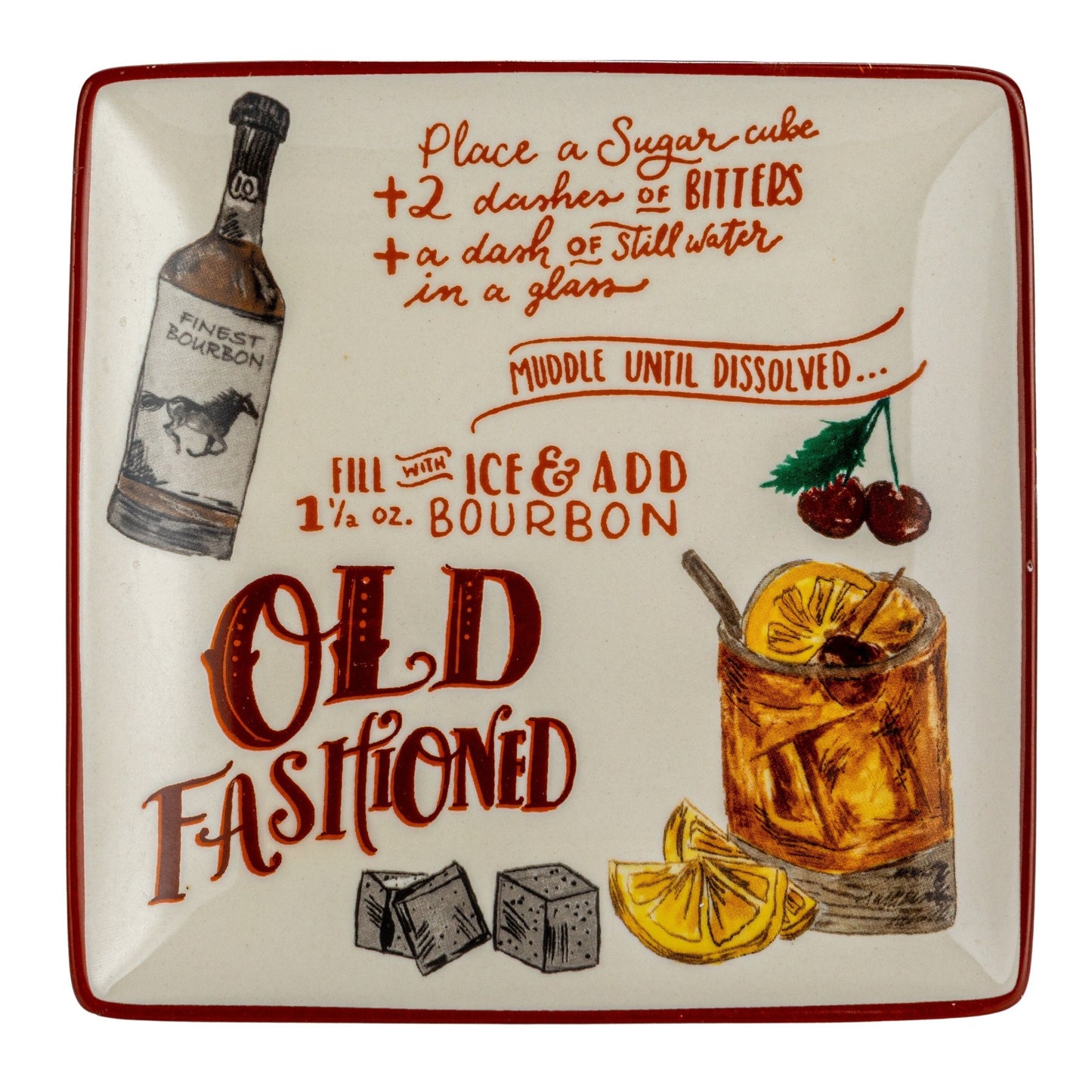 Ensemble d'assiettes en grès avec motif de recettes de cocktails - 6,0 L x 6,0 l x 0,5 H