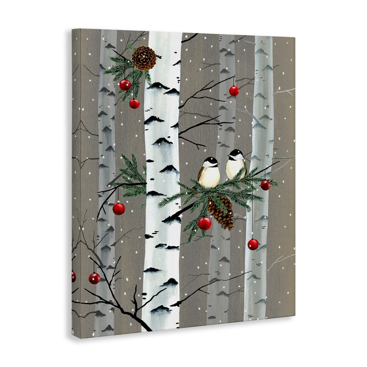 Toile murale Stupell avec oiseaux et décorations de Noël et forêt de bouleaux