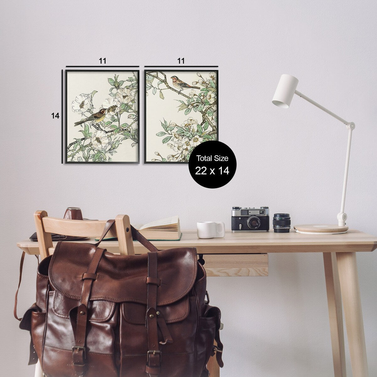Ensemble d'art giclée encadré Stupell Classic Moineau sur fleurs, 2 pièces, conçu par Nan