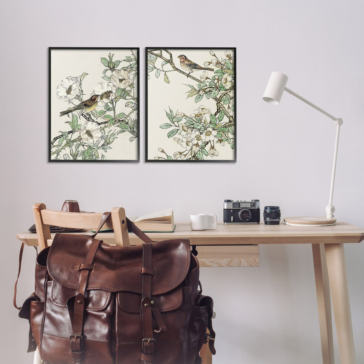 Ensemble d'art giclée encadré Stupell Classic Moineau sur fleurs, 2 pièces, conçu par Nan