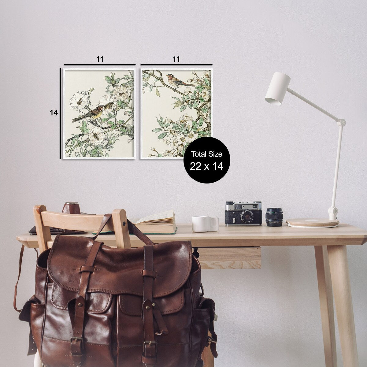 Ensemble d'art giclée encadré Stupell Classic Moineau sur fleurs, 2 pièces, conçu par Nan