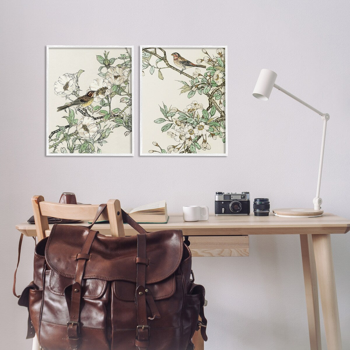 Ensemble d'art giclée encadré Stupell Classic Moineau sur fleurs, 2 pièces, conçu par Nan