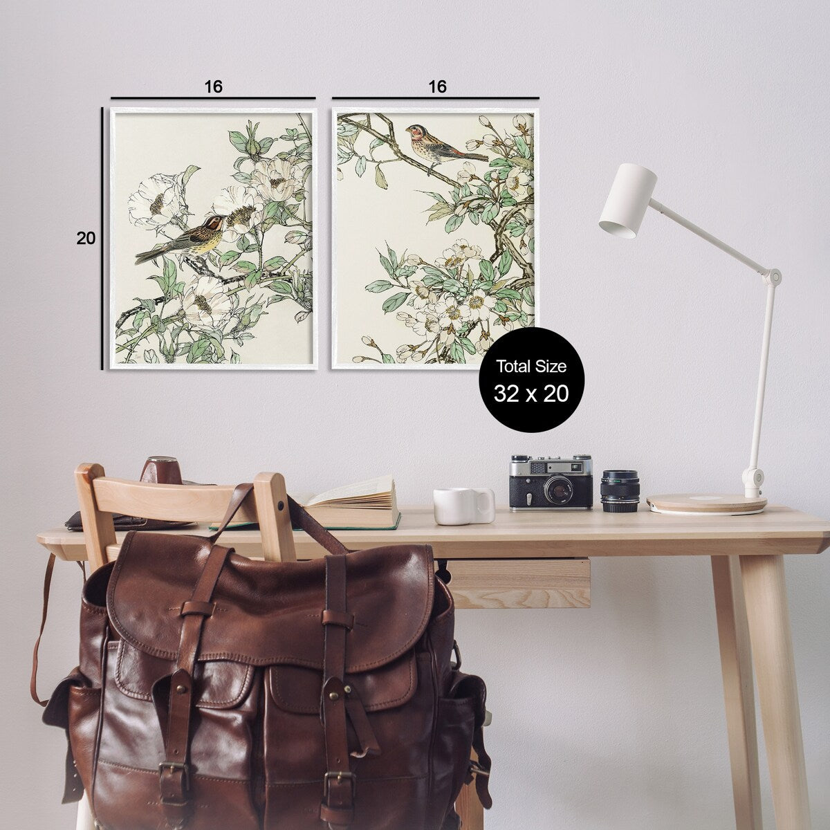 Ensemble d'art giclée encadré Stupell Classic Moineau sur fleurs, 2 pièces, conçu par Nan