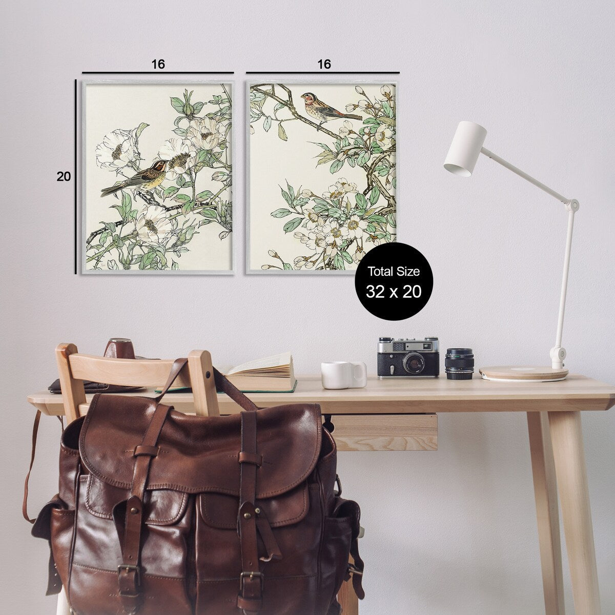 Ensemble d'art giclée encadré Stupell Classic Moineau sur fleurs, 2 pièces, conçu par Nan