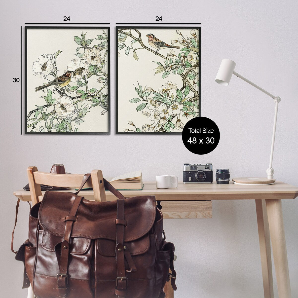 Ensemble d'art giclée encadré Stupell Classic Moineau sur fleurs, 2 pièces, conçu par Nan
