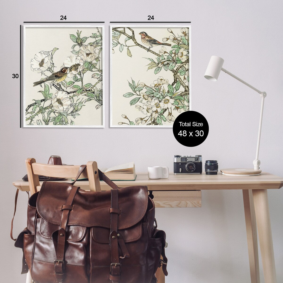 Ensemble d'art giclée encadré Stupell Classic Moineau sur fleurs, 2 pièces, conçu par Nan