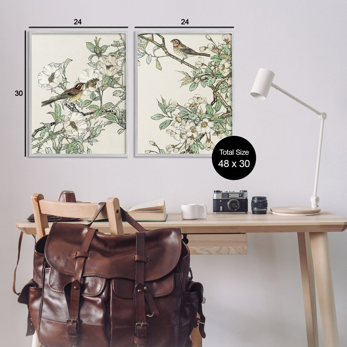 Ensemble d'art giclée encadré Stupell Classic Moineau sur fleurs, 2 pièces, conçu par Nan
