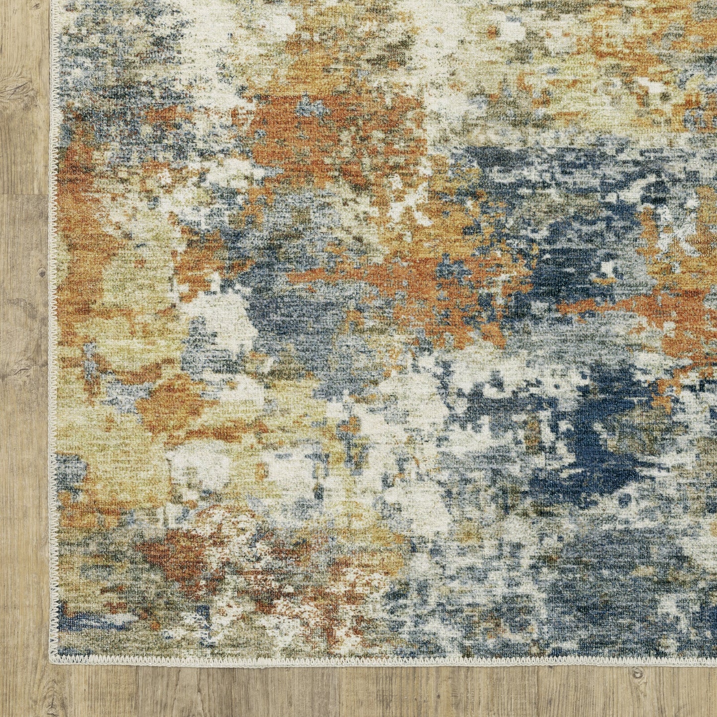 Tapis d'intérieur contemporain lavable et abstrait orange/bleu de Vista Home Marissa
