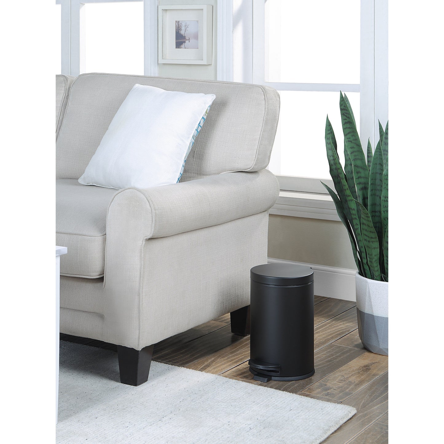 Poubelle ronde SunnyPoint de 4,5 litres / 1,2 gallon avec seau intérieur en plastique ; salle de bain, bureau et chambre à coucher, accès facile et fermeture lente
