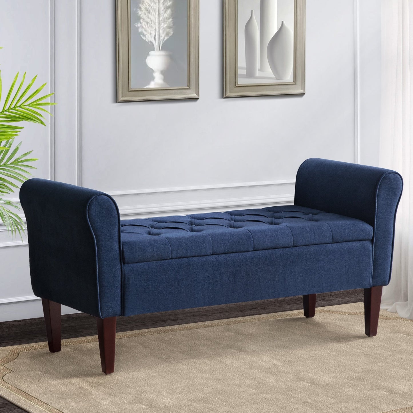 Banc de rangement rembourré, banc d'entrée avec dessus rabattable touffeté, 50,4 pouces