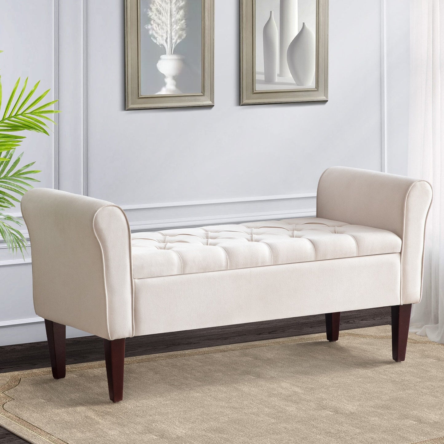 Banc de rangement rembourré, banc d'entrée avec dessus rabattable touffeté, 50,4 pouces