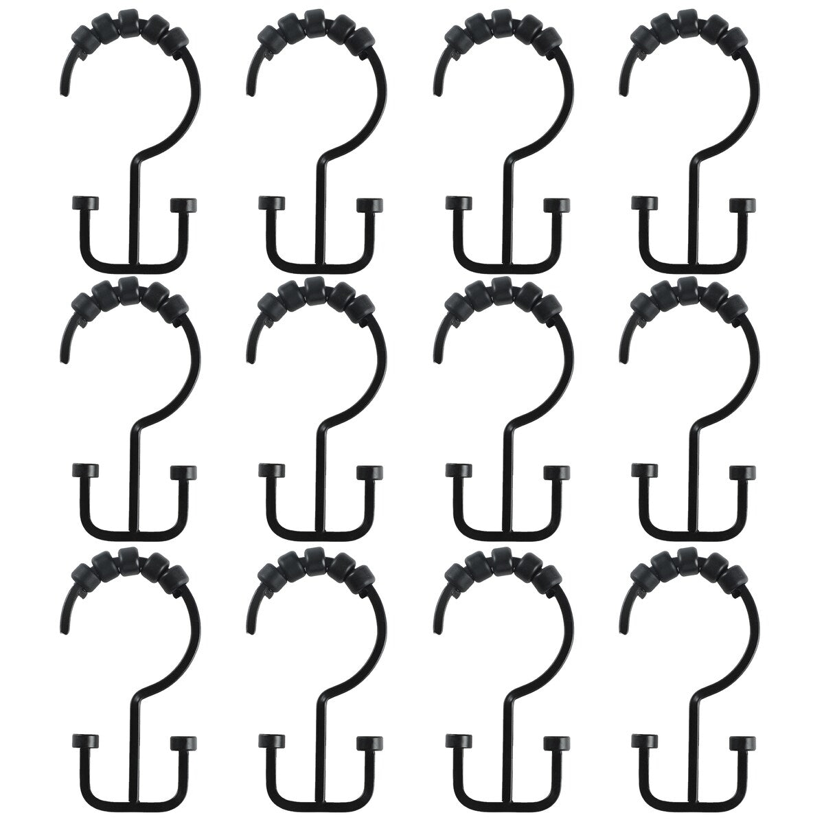 Crochets de rideau de douche à double enroulement Utopia Alley Deco Flat, noir mat - Noir mat