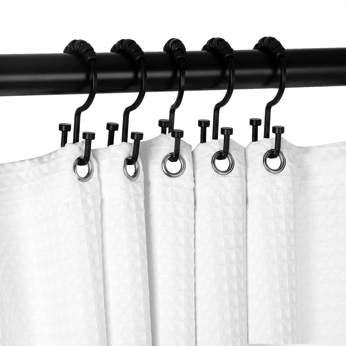 Crochets de rideau de douche à double enroulement Utopia Alley Deco Flat, noir mat - Noir mat
