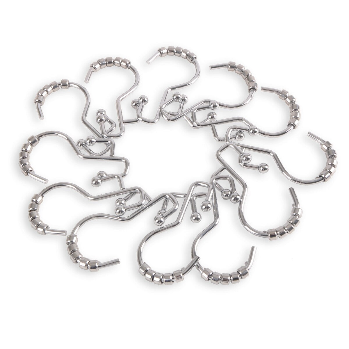 Crochets de douche Utopia Alley - Anneaux de rideau de douche doubles pour salle de bain - Crochets de rideau de douche antirouille - Lot de 12, Chrome