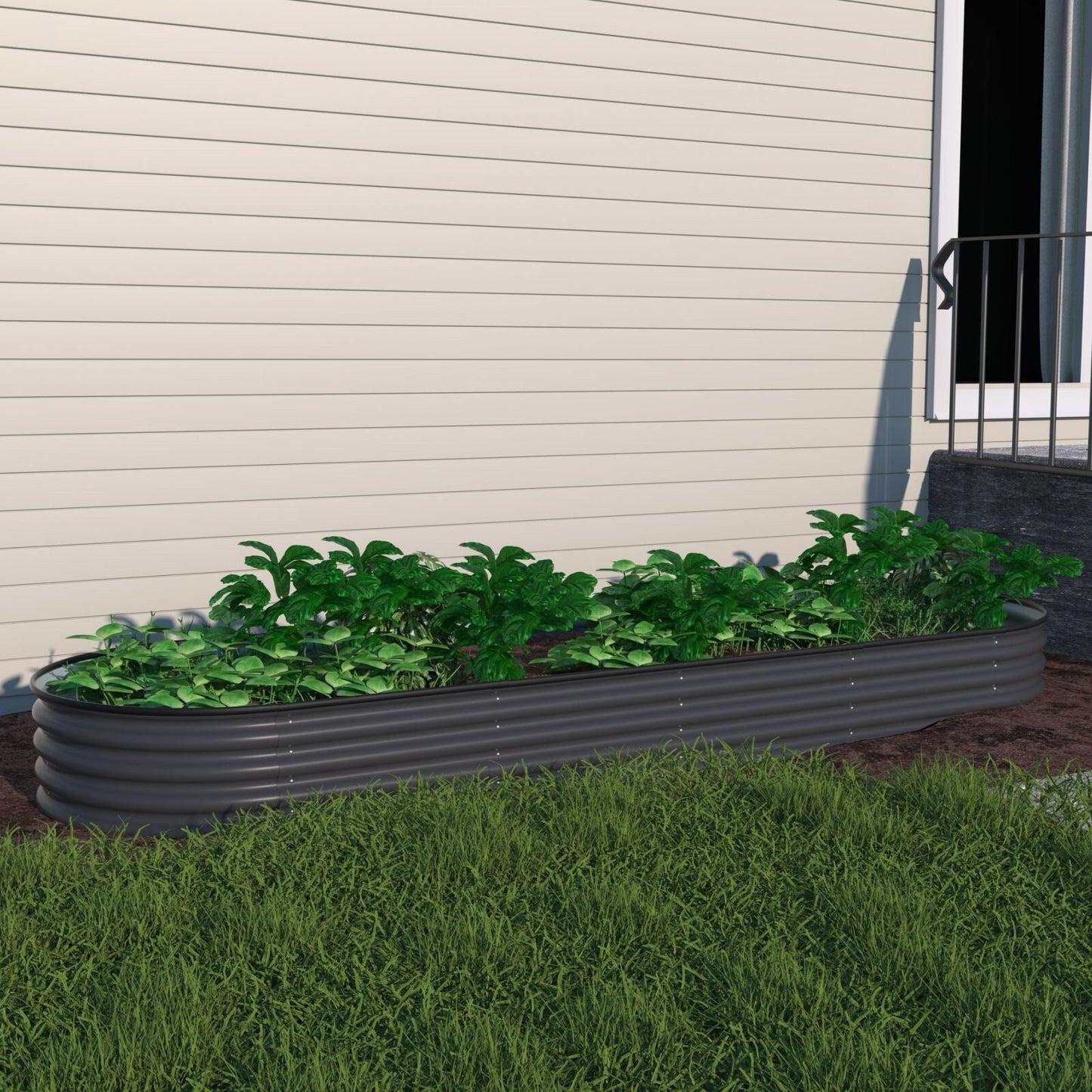 Jardinière surélevée en métal galvanisé VEIKOUS 8 pi x 2 pi x 1 pi, jardinière 9 en 1 pour le jardinage extérieur