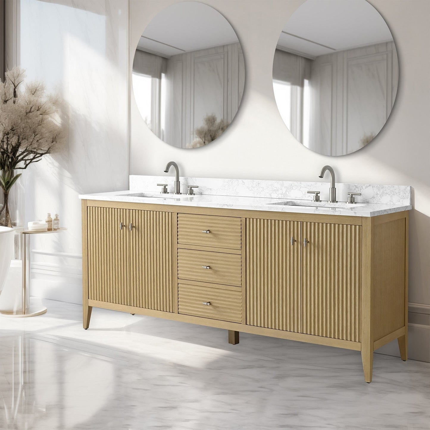 Meuble-lavabo double vasque Vanity Art 72 avec plateau en marbre reconstitué